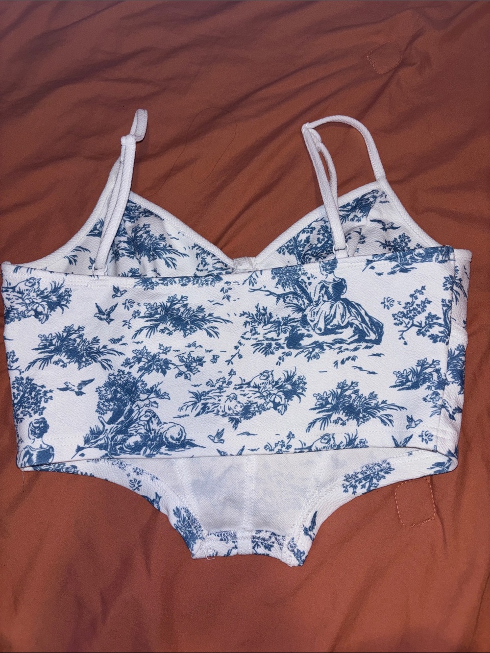 SHEIN White and Blue Toile Midi Skirt Set with Front Slit - Picture 3 of 4